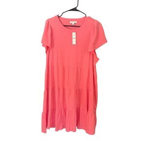 J. Crew Knit Broken In Jersey Tiered Mini Dress Pink Large NWT